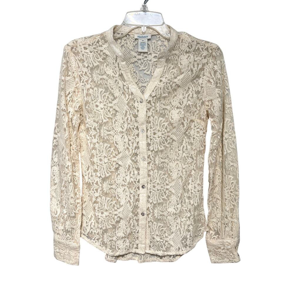Sundance Lace Embroidered Top Floral Cream XS